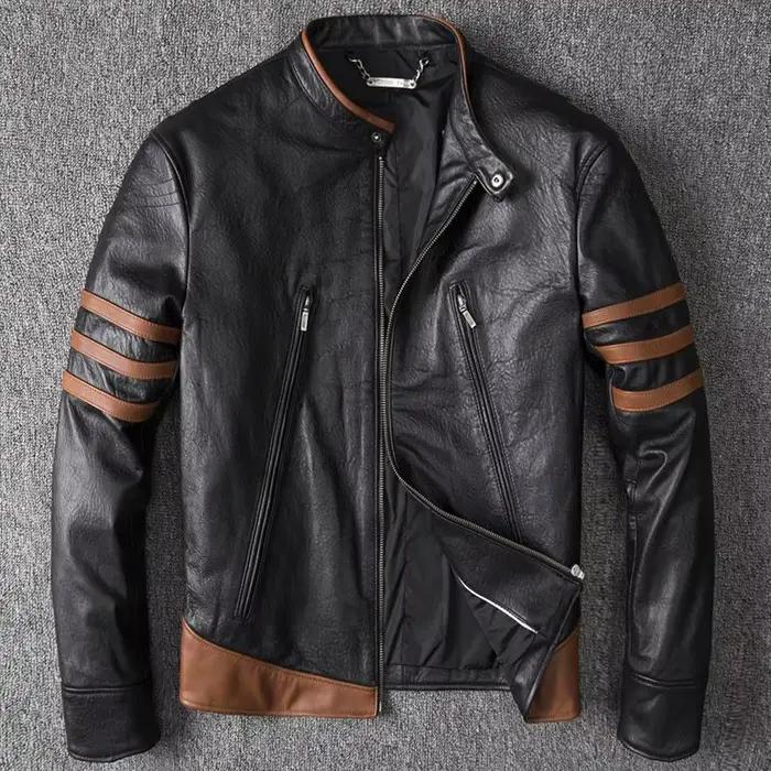 Veste de moto en cuir véritable pour hommes, manteau en peau de mouton, style court, printemps et au