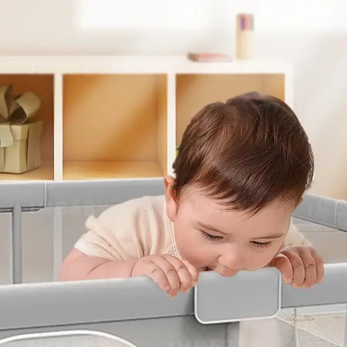 IMBABY Parc pour bébé Corralito gris clair pour aire de jeux pour bébé avec anneau de traction Barri