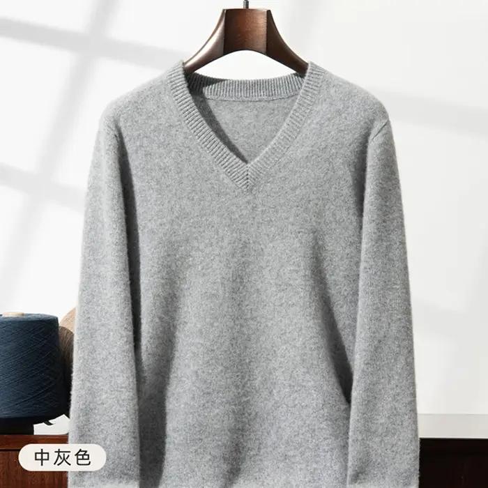 Pull en cachemire épais pour hommes, col en v, pur cachemire, mode, pull en laine, manches longues,