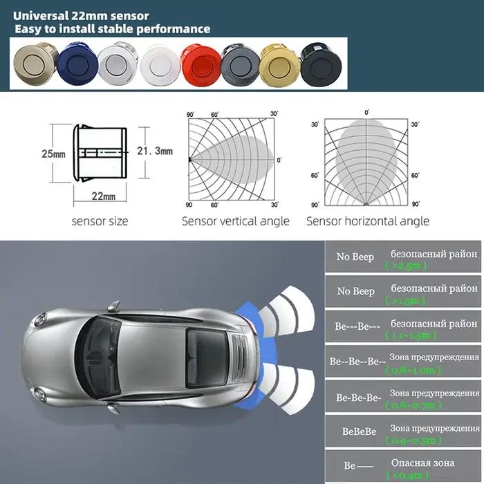 Kit de capteurs de stationnement pour voiture, 2 capteurs/4 capteurs, écran LED de 22mm, Radar inver