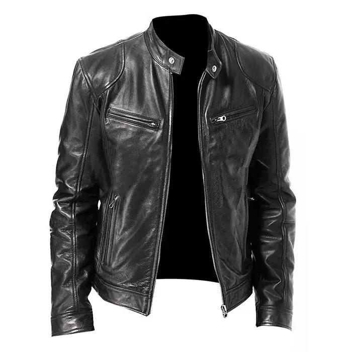 2024 vestes de moto en cuir homme décontracté mode moto manteau coupe ajustée revers vestes en polyu