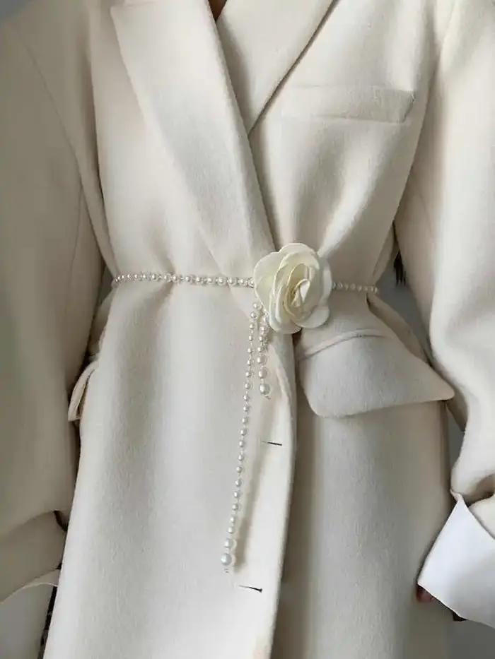 Ceinture de taille en perles pour femmes, 1 pièce, nouveau Style camélia, décorative, polyvalente, a