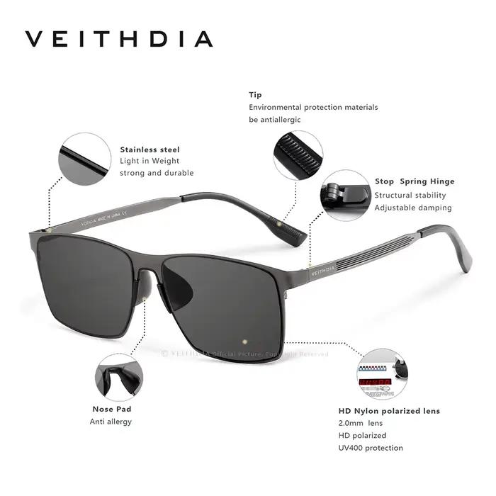 VEITHDIA-Lunettes de soleil polarisées en acier inoxydable pour homme, verres en nylon pour la condu