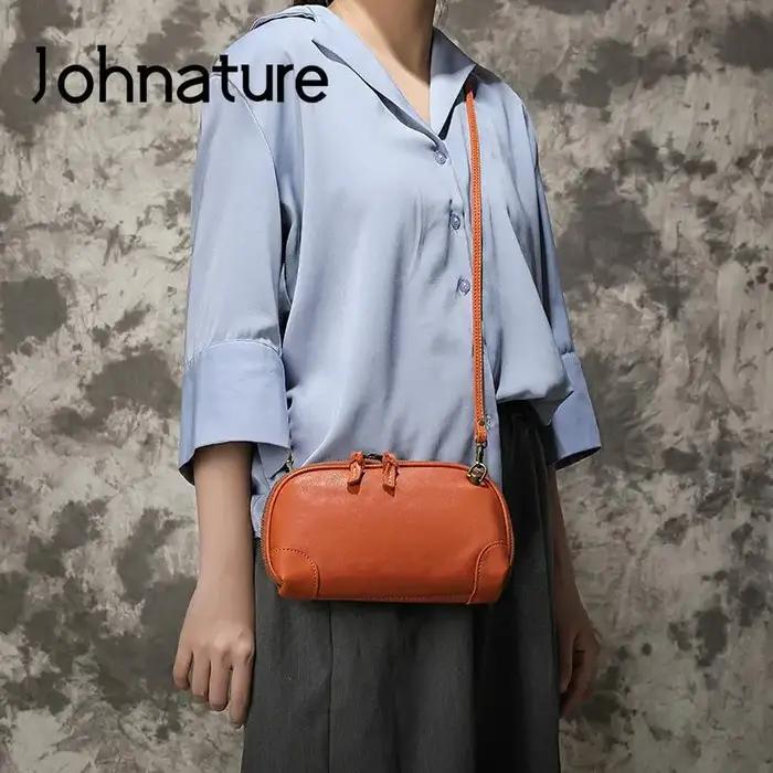 Johnature – sac Simple en cuir véritable pour femmes, petit sac de loisirs en peau de vache naturell