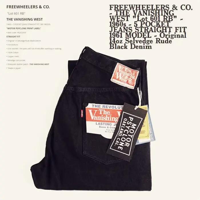FREEWHEELERS & CO Lot 601 Jeans noirs à bord rouge 14oz