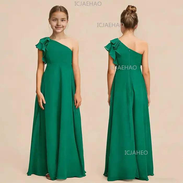 Robe de demoiselle d'honneur élégante pour filles, robe chic asymétrique en mousseline de soie pour