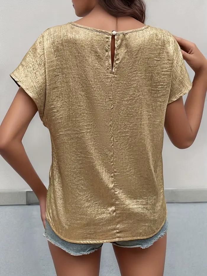 Chemise ample à col rond pour femmes, élégante, dorée, mode directionnée, coupe confortable, haut à