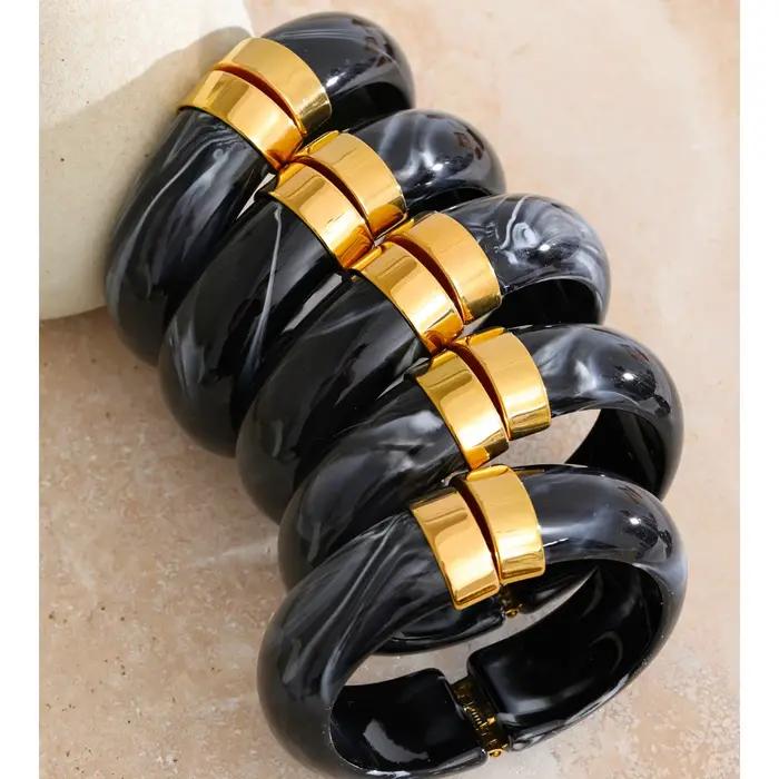 Yhpup 66mm vert rose marron violet acrylique épais Bracelet Bracelet pour femmes en acier inoxydable