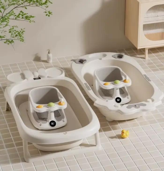 Siège de bain antidérapant en PVC pour bébé avec ventouses sécurisées et capteur de température pour bains sécurisés et ludiques de tout-petits occasions spéciales
