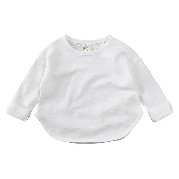 T-shirt à manches longues et col rond pour bébé garçon et fille, en coton, simple et décontracté, un