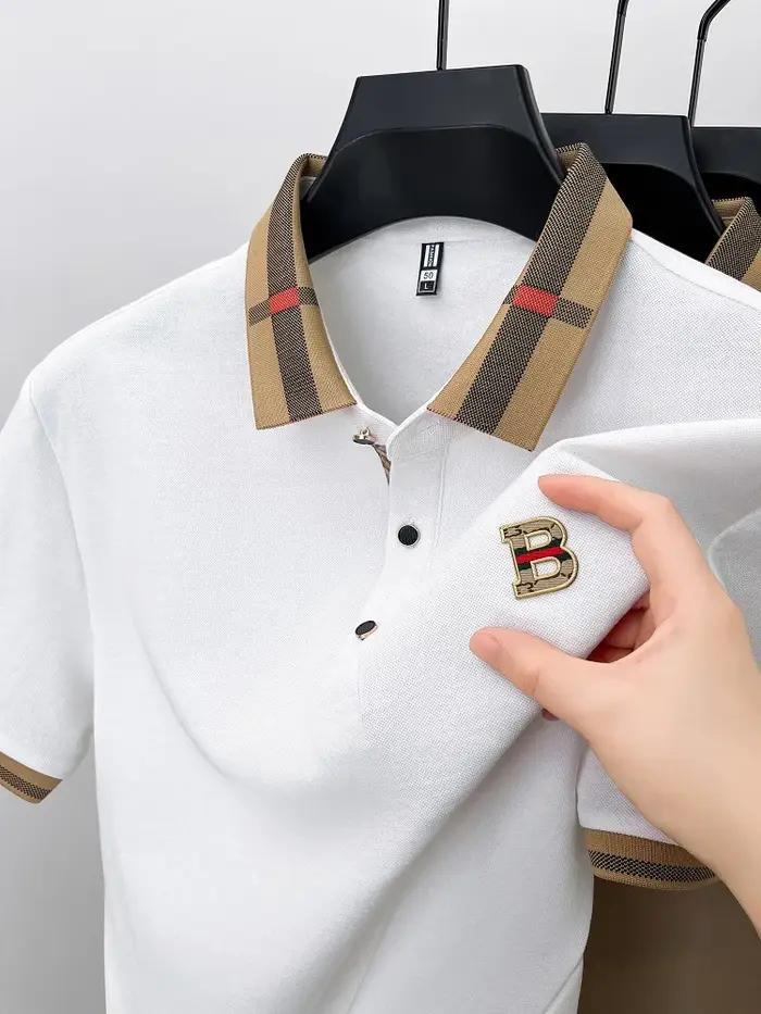 Marque de luxe logo polo à manches courtes hommes été nouveau haut de gamme en soie coton respirant