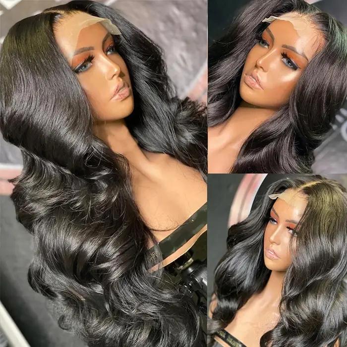 Perruque Full Lace Wig Body Wave Brésilienne Naturelle, 34 Pouces, Pre-Plucked, Transparent, Bling,
