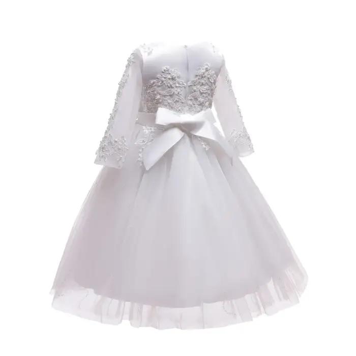 Robe de princesse en tulle à manches longues pour filles, robe de demoiselle d'honneur pour adolesce
