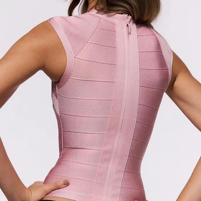 Débardeur moulant à col en V profond pour femme, style bandage, couleur unie, élastique, printemps-é