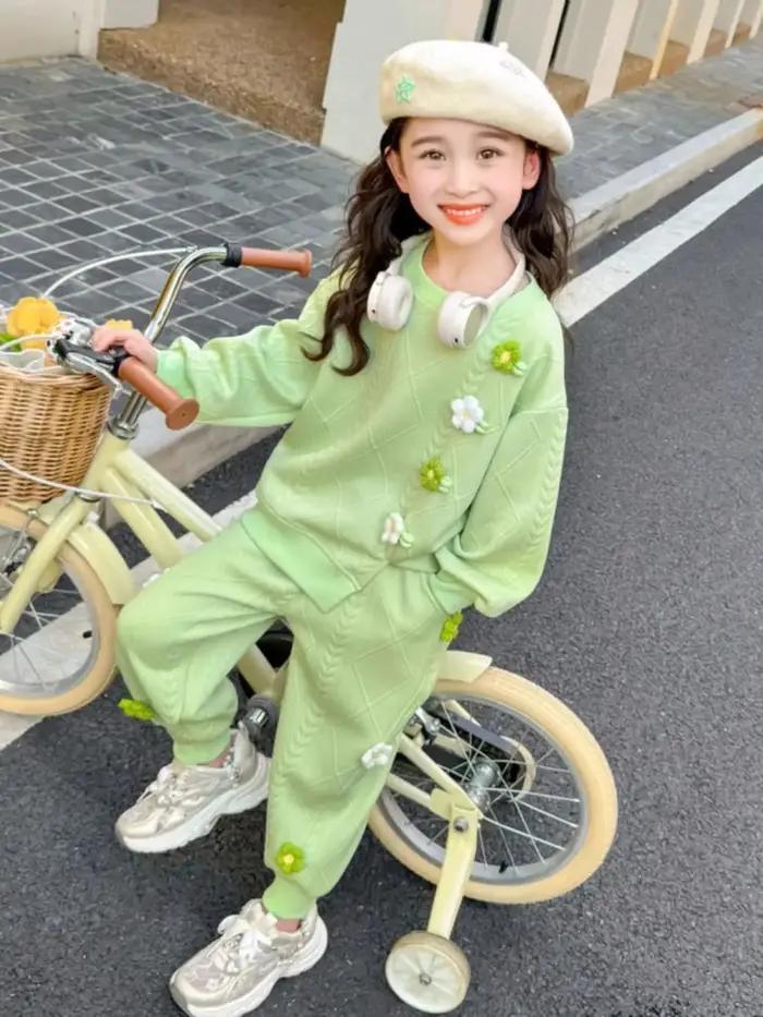 Ensemble à capuche à fleurs pour enfants, haut et pantalon, sweat-shirt 2 pièces, tenue décontractée