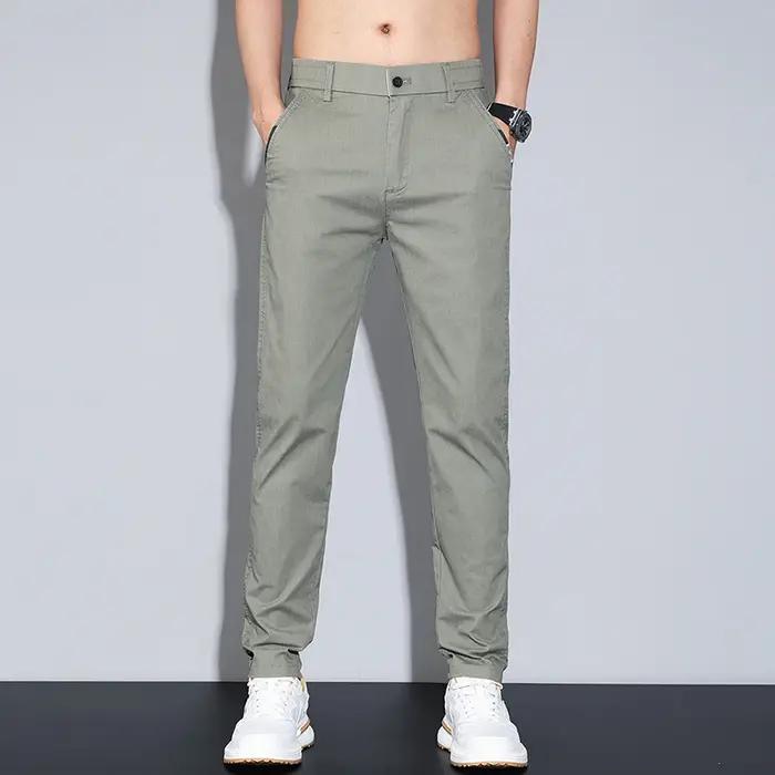 Pantalon Slim Décontracté de Haute Qualité pour Homme, Vêtement de Travail à Taille Moyenne, Broderi