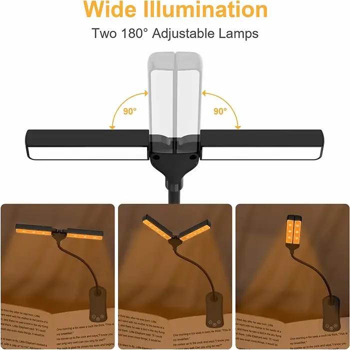 Lampe de lecture Rechargeable au lit, 2 LED réglables à clipser, lampe de lecture de livre Portable,