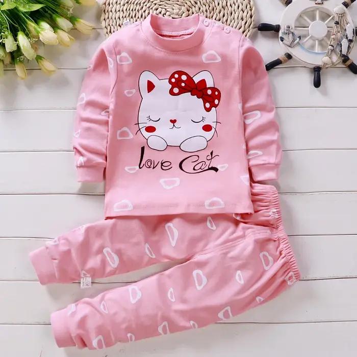 Pyjama en Coton pour Bébé Fille de 0 à 5 Ans, Ensemble de 2 Pièces, Vêtements d'Hiver Décontractés,