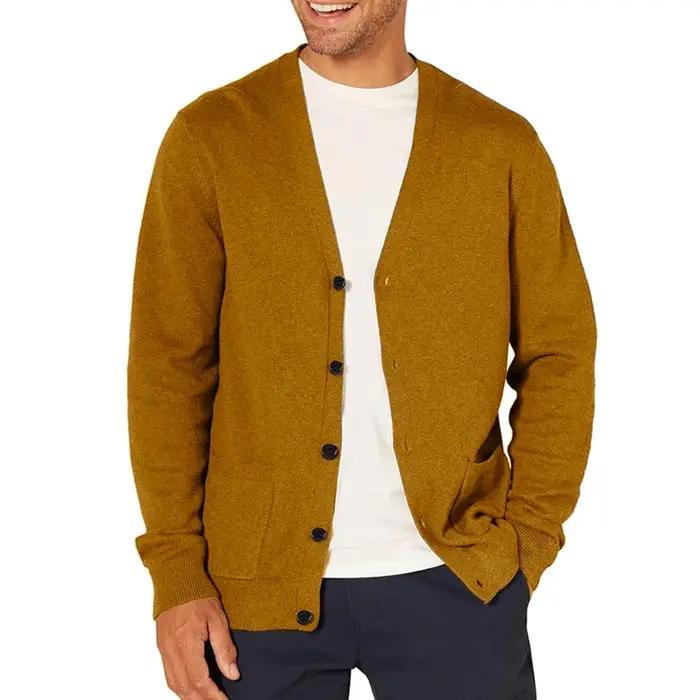 Cardigan à manches longues pour hommes, pull en laine tricoté, vêtements de sport, col en v, boutons