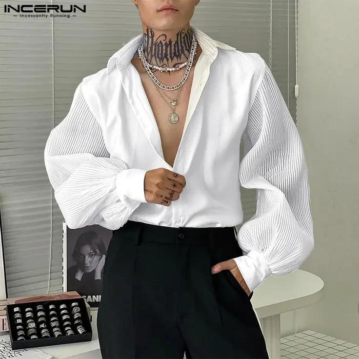 INCERUN hauts 2025 Style coréen mode nouveaux hommes Texture fosse rayure chemises décontracté Simpl