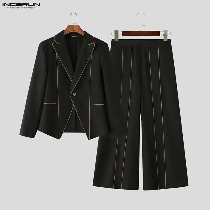 INCERUN hommes ensembles Patchwork élégant à manches longues Blazer et pantalon à jambes larges deux