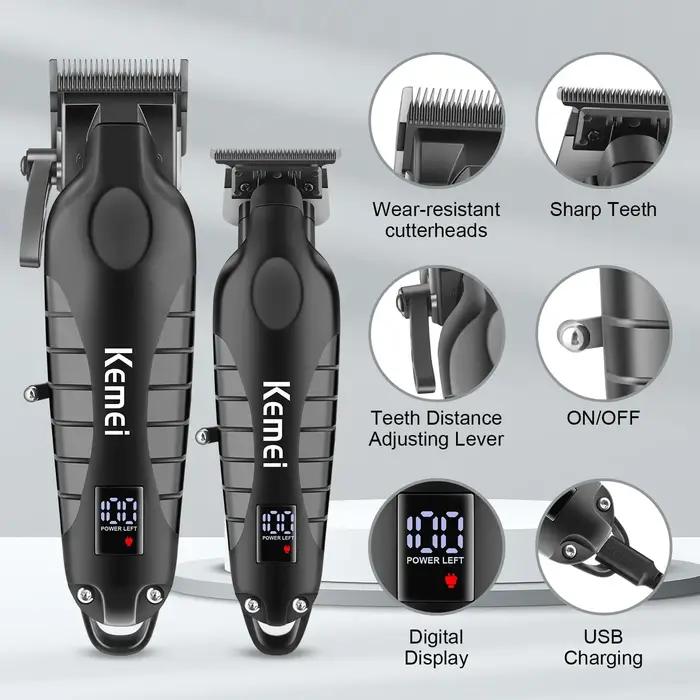 Kemei Kit de tondeuse à cheveux pour hommes, rasoir électrique, tondeuse à cheveux, machine de décou