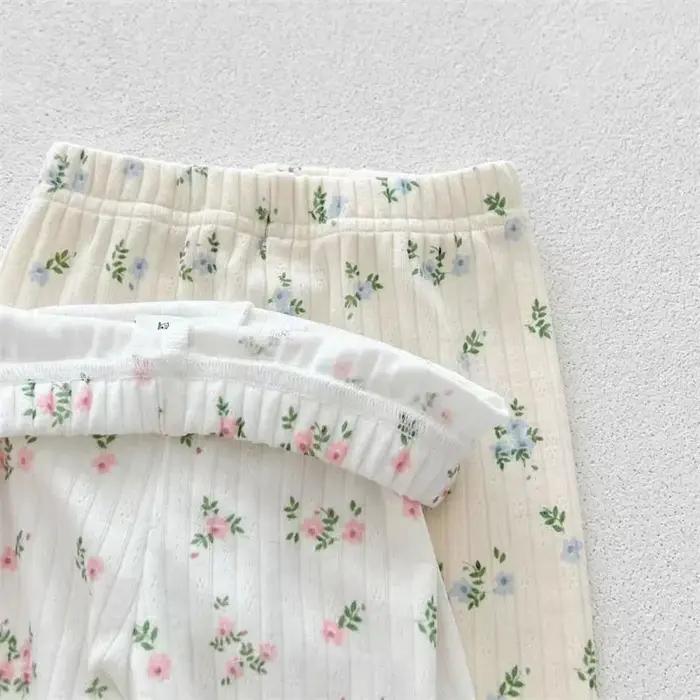  Nouveauté bébé filles imprimé fleuri coton pyjama ensemble à manches longues dentelle garniture de