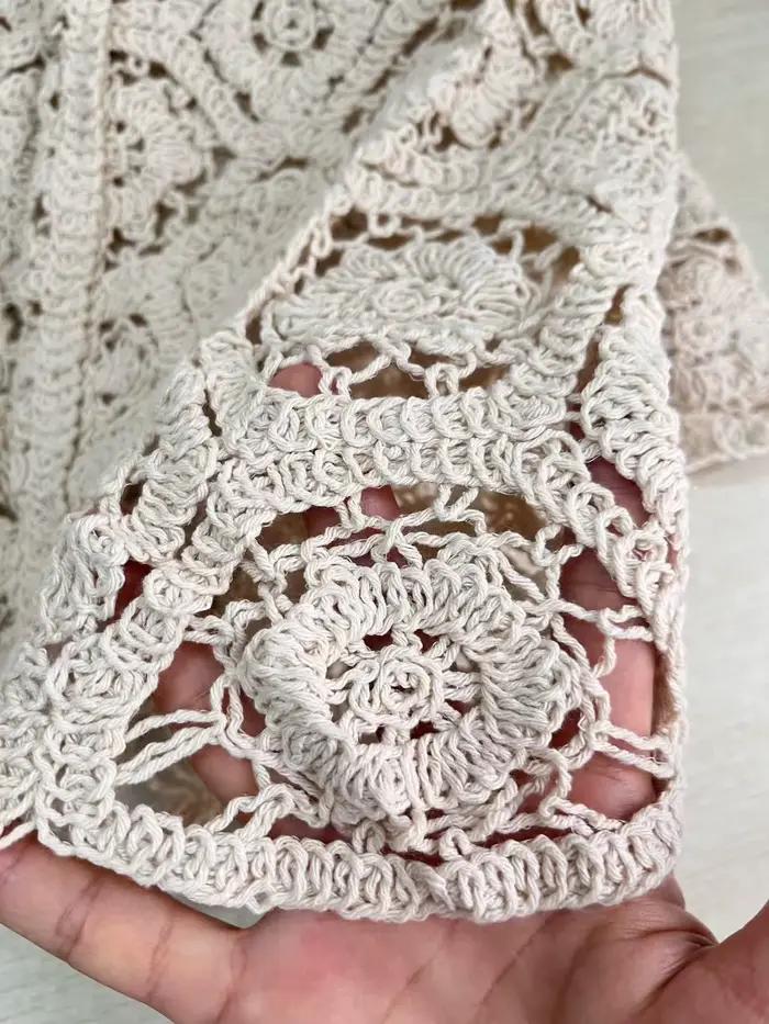 Manches longues Crochet haut en tricot plage Bikini couvrir boutonné Cardigan Blouse femmes blusas para mujer vacances B
