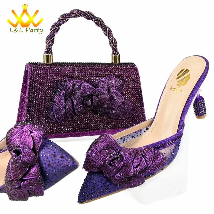 Ensemble de chaussures et de sacs au Design italien, couleur violette, bout pointu, talons Super hau