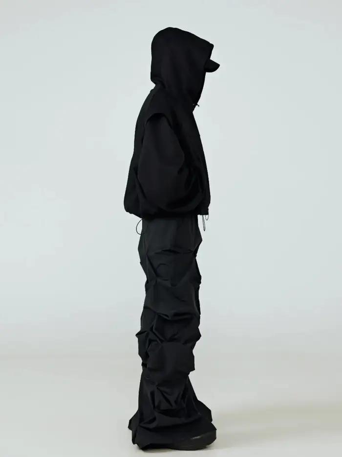Mauroicardi printemps automne Cool Long noir empilé pantalon pour hommes taille élastique Streetwear