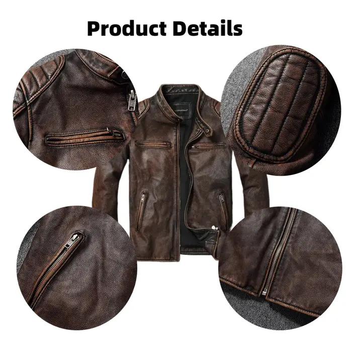 Nouveau 100% veste en cuir de vachette hommes couche supérieure vêtements hommes col montant moto vê