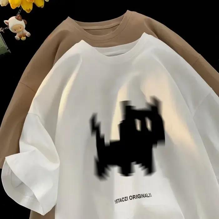 T-shirt paresseux japonais M-8XL, haut de grande taille, imprimé chat noir flou, adapté aux hommes e