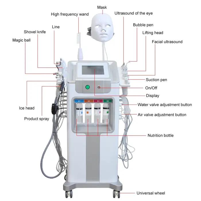 AOKO nouveau 12 IN1 Hydro Dermabrasion Aqua Peeling ultrasons soins du visage Injection d'oxygène ra