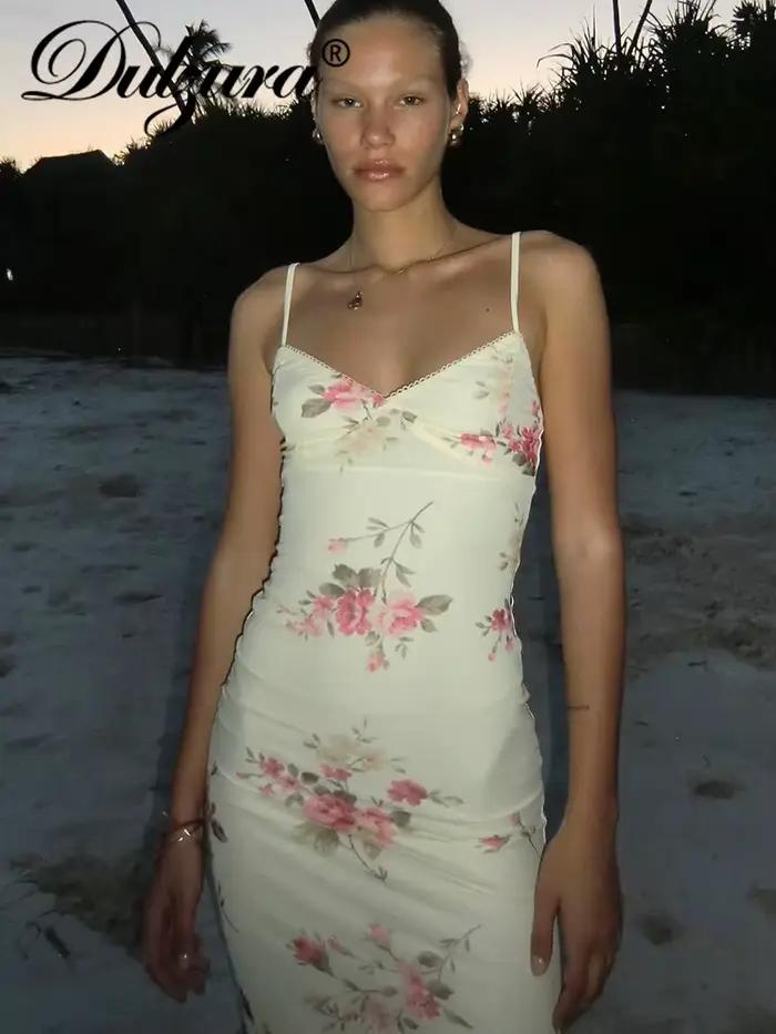 Dulzura – vêtements Sexy Y2K, imprimé Floral, sans manches, dos nu, moulante, Maxi, pour femmes, ten