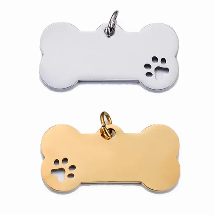 Étiquette militaire en acier inoxydable pour chien de compagnie, pendentif patte de chien creuse, br