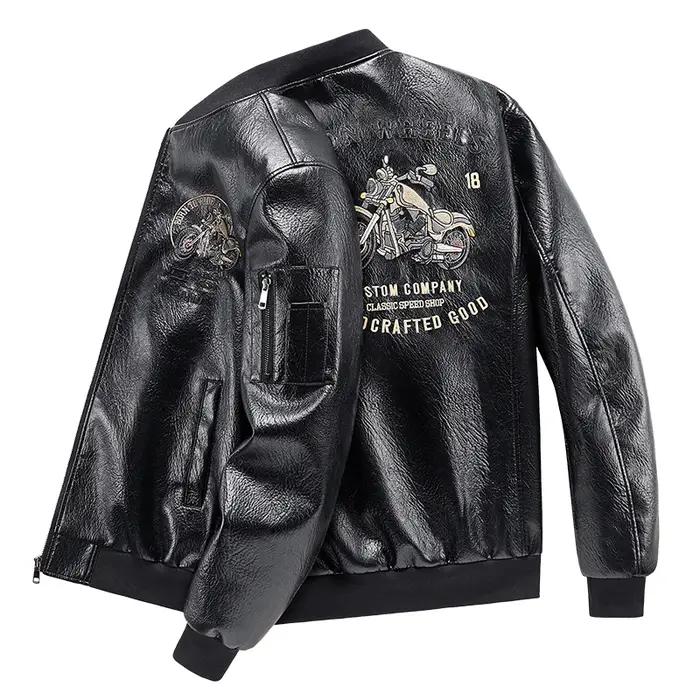 Veste d'automne en cuir de moto brodée pour hommes manteau de motard américain hommes col de Basebal
