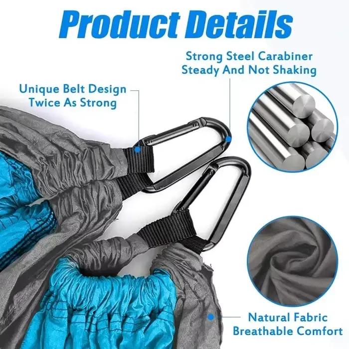Double hamac de Camping surdimensionné, hamac à sangles d'arbre Portable, hamac de voyage en Nylon 2