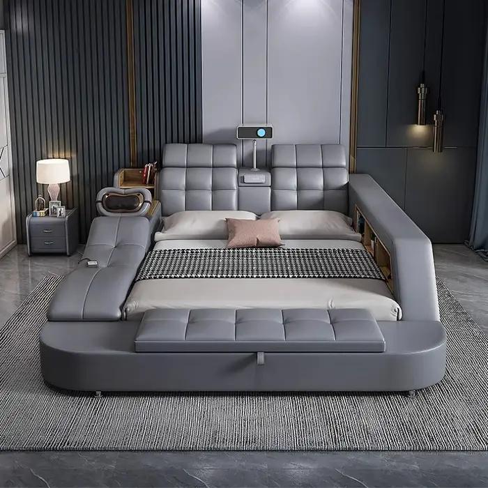 Lit électrique avec ordinateur portable intégré, haut-parleur, poignées uniques, moderne, dormir lit intelligent, stockage pour chambre à coucher transformations
