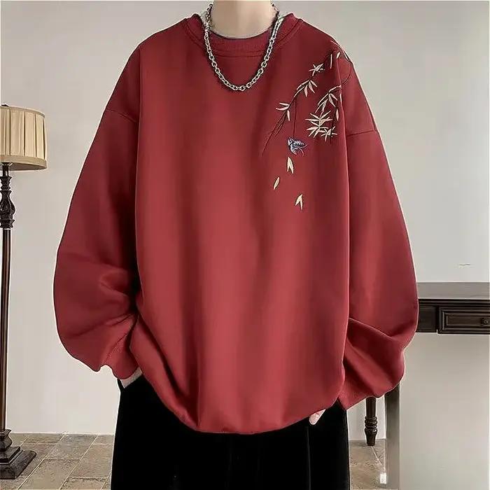 Sweat-shirt surdimensionné pour hommes, imprimé oiseau chinois, mode, ample, manches longues, vêteme