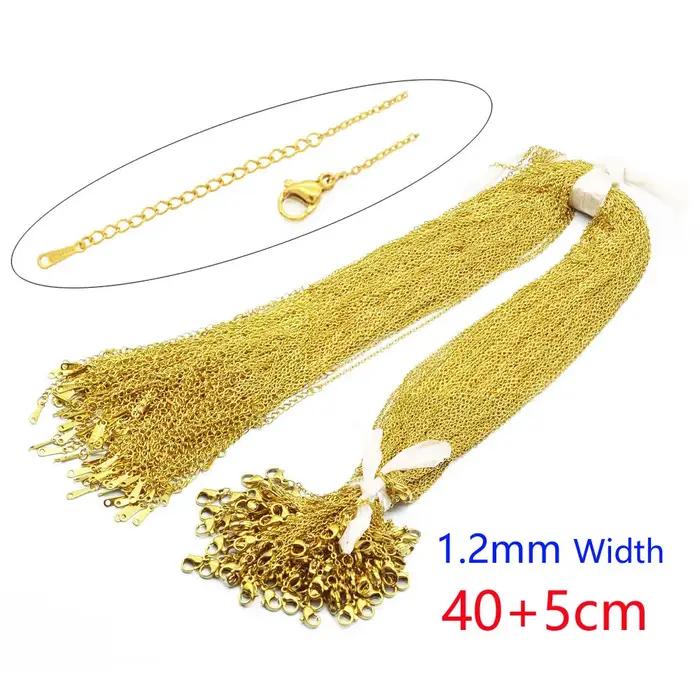 100 pcs/Lot en vrac en gros 304 en acier inoxydable lien de câble Rolo chaîne collier couleur or 45-