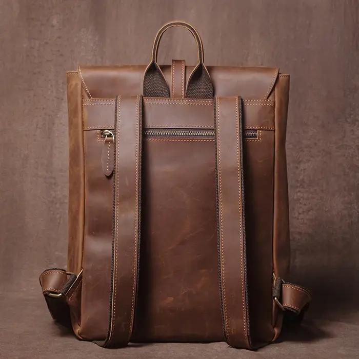 GURO – sac à dos rétro en cuir véritable pour hommes et femmes, sac de voyage à rabat Simple, en cui
