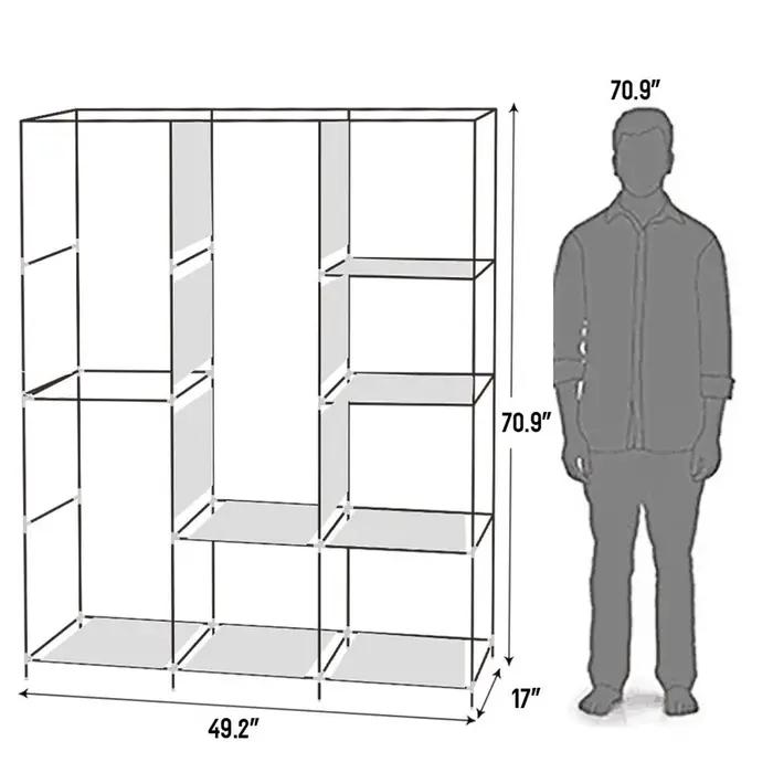 Armoire de rangement portable T1 avec étagère, armoire à vêtements, gris, 71 po