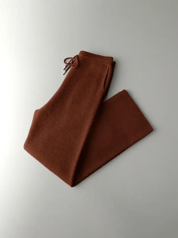 Pantalon de luxe pour hommes, 100% laine mérinos, tricot épais, jambes larges, chaud, décontracté, B