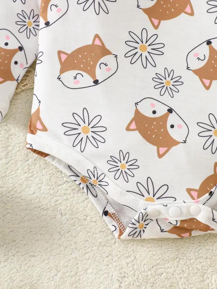 Ensemble en velours côtelé Little Fox Autumn Story : Combinaison imprimée marguerites + Jupe à brete