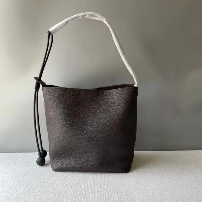 Sac seau en cuir de vachette première couche, style décontracté haut de gamme, sac à main en cuir vé