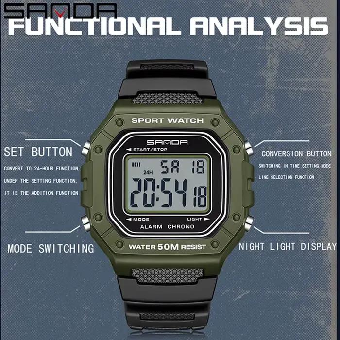 SANDA 2156 mode hommes montre militaire résistant à l'eau Sport montres armée grand cadran Led montr