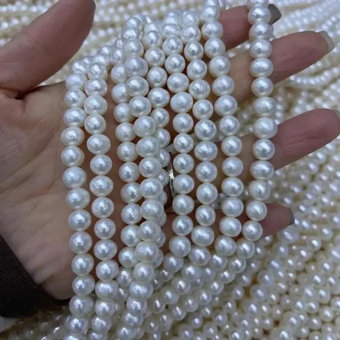 Perles d'eau douce naturelles presque rondes de haute qualité AAA, fournitures pour la fabrication d