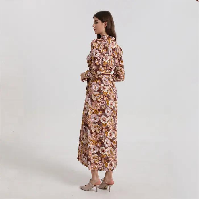 I-ISHA-Robe Maxi Douce Imprimée avec Ceinture, Style Grandes Bol et Femmes, Vêtements, Printemps et