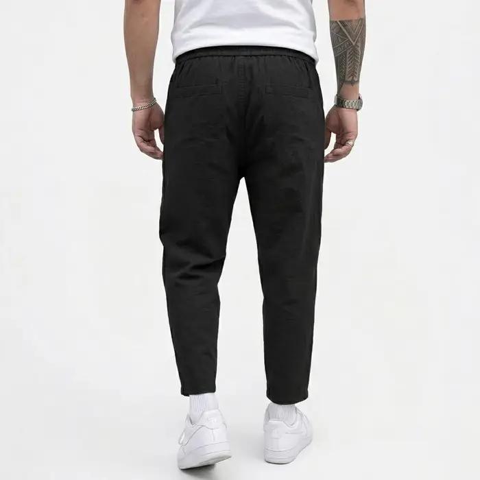 Pantalon en lin pour homme, couleur unie, décontracté, respirant, ample, pour le sport, la plage, lé
