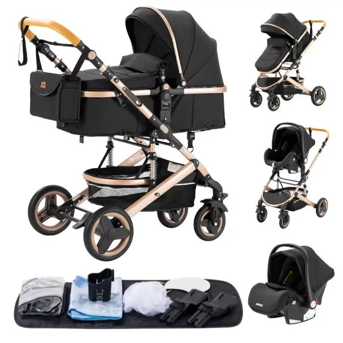 Poussette 3 en 1 avec siège auto et panier de couchage, poussette légère pour bébé, poussette multif